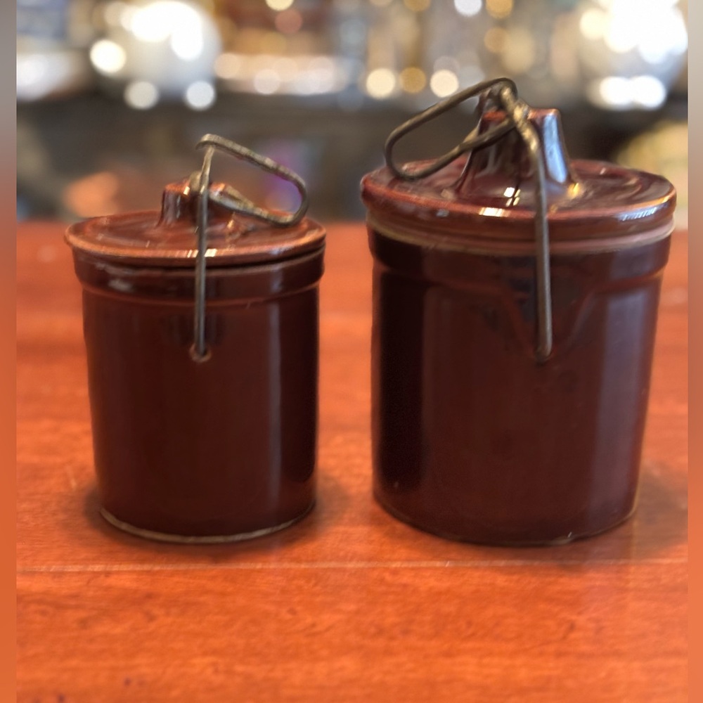 Vintage Brown Ceramic Flip Top Crocks Set of 2